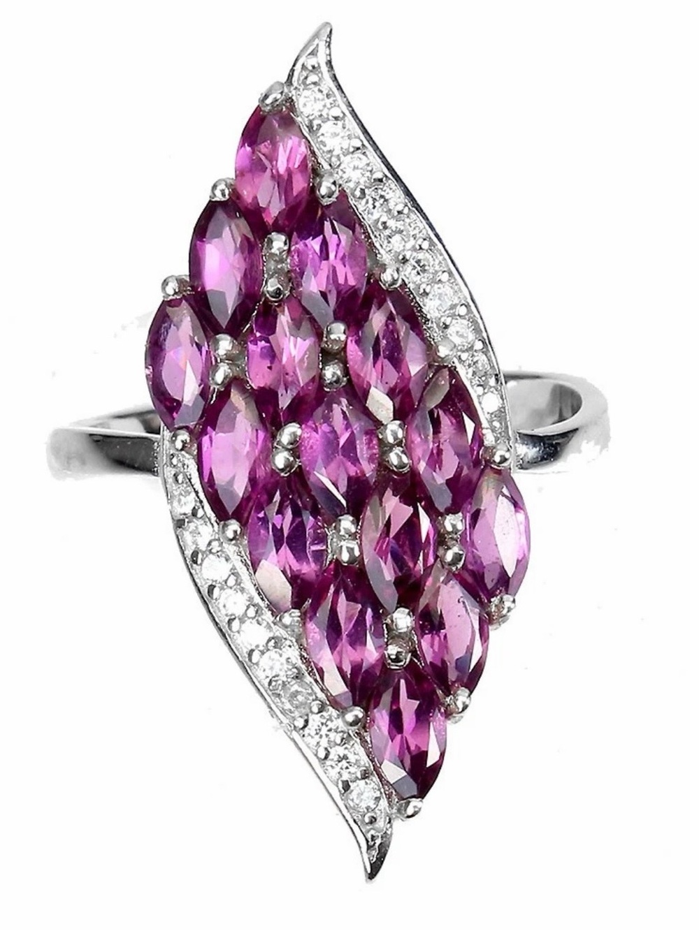 Natural Pink Garnet Marquise Cluster Ring in 925 Sterling Silver Size 8